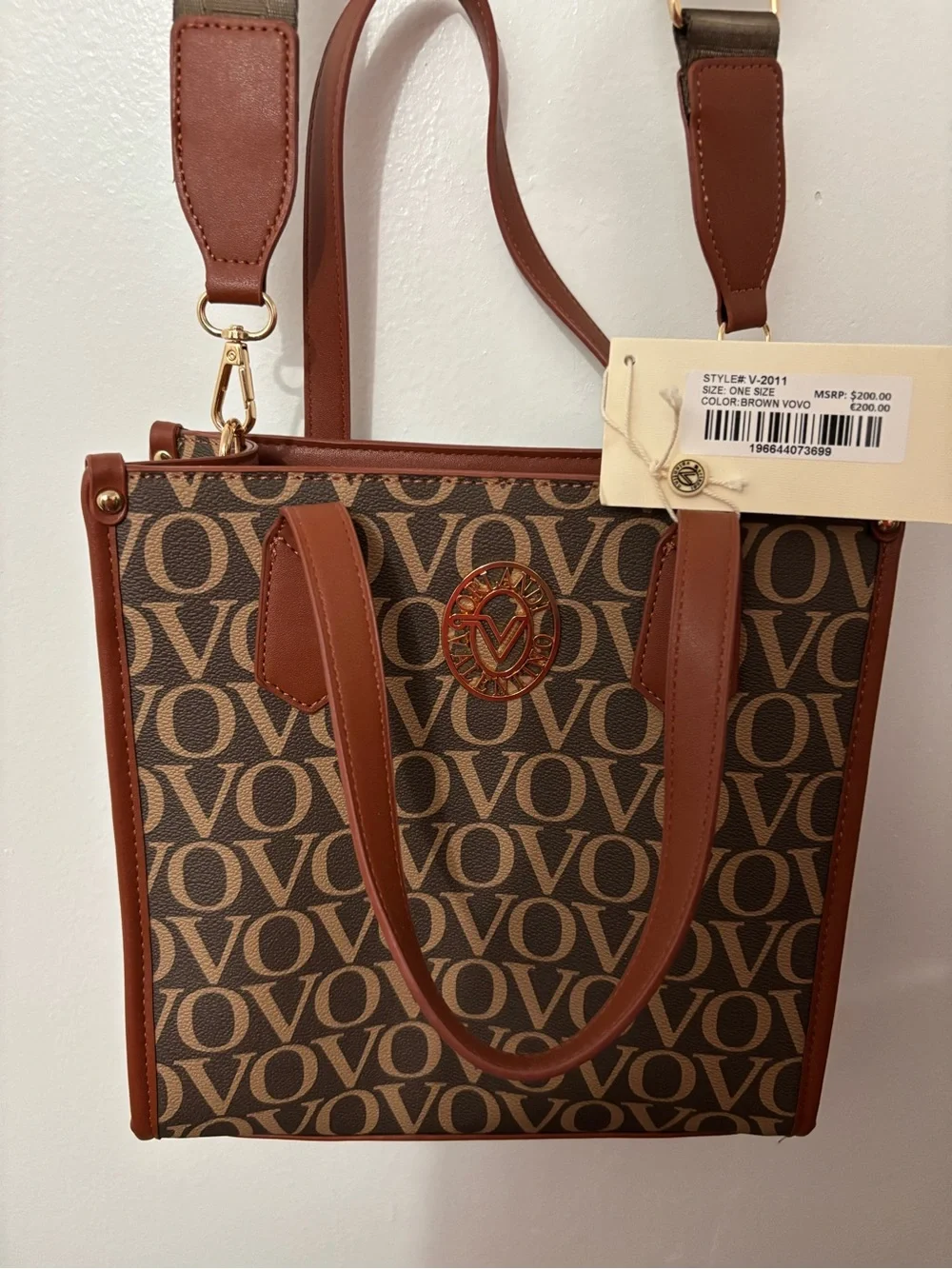 Valentino Orlandi Brown Monogram Tote Bag with Tan Trim
